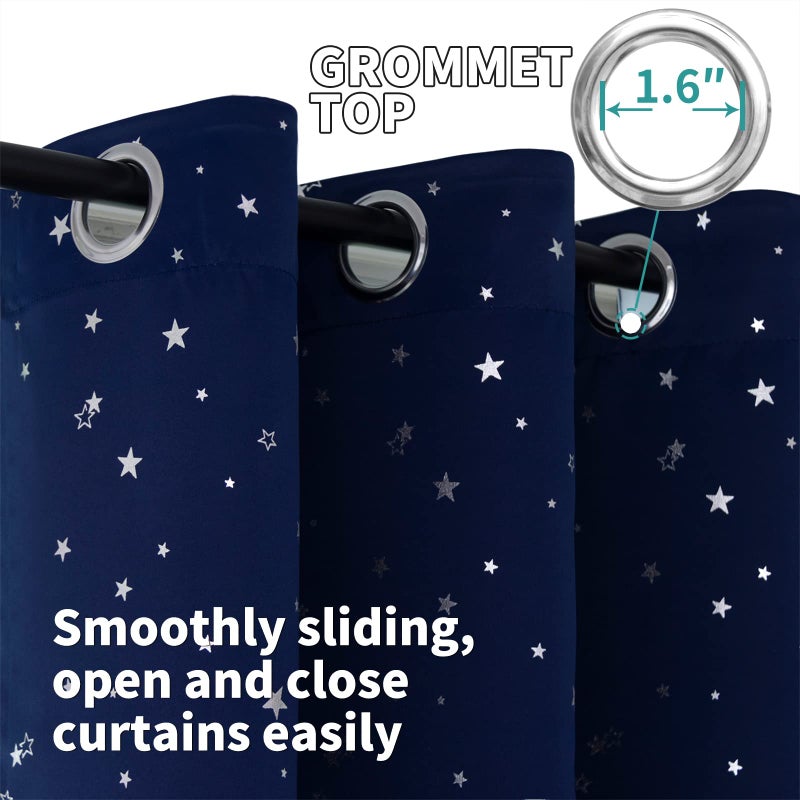 BGment Kids Blackout Curtains for Bedroom - Grommet Thermal Insulated Room Darkening Silver Star Printed Curtains for Living Room, Set of 2 Panels (52 x 63 Inch, Navy Blue) - Image 4